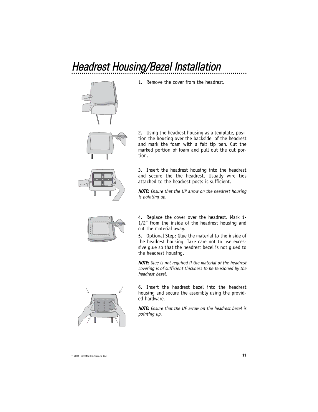 Directed Electronics HVM702 installation manual Headrest Housing/Bezel Installation 