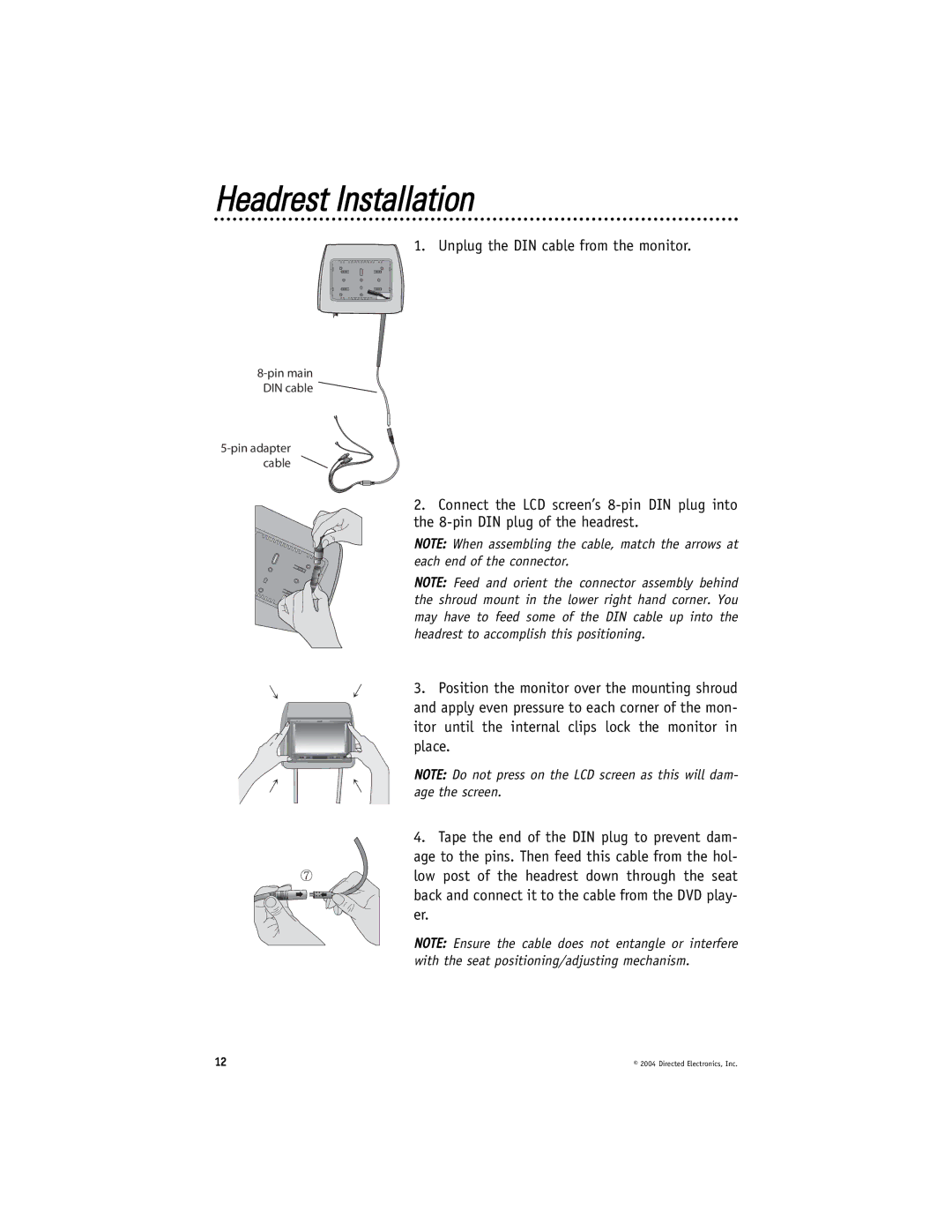 Directed Electronics HVM702 installation manual Headrest Installation 