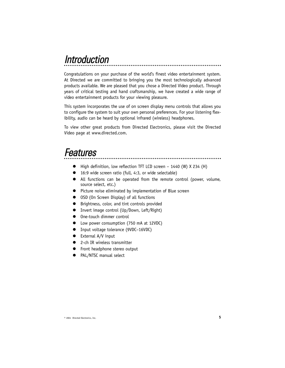 Directed Electronics HVM702 installation manual Introduction, Features 