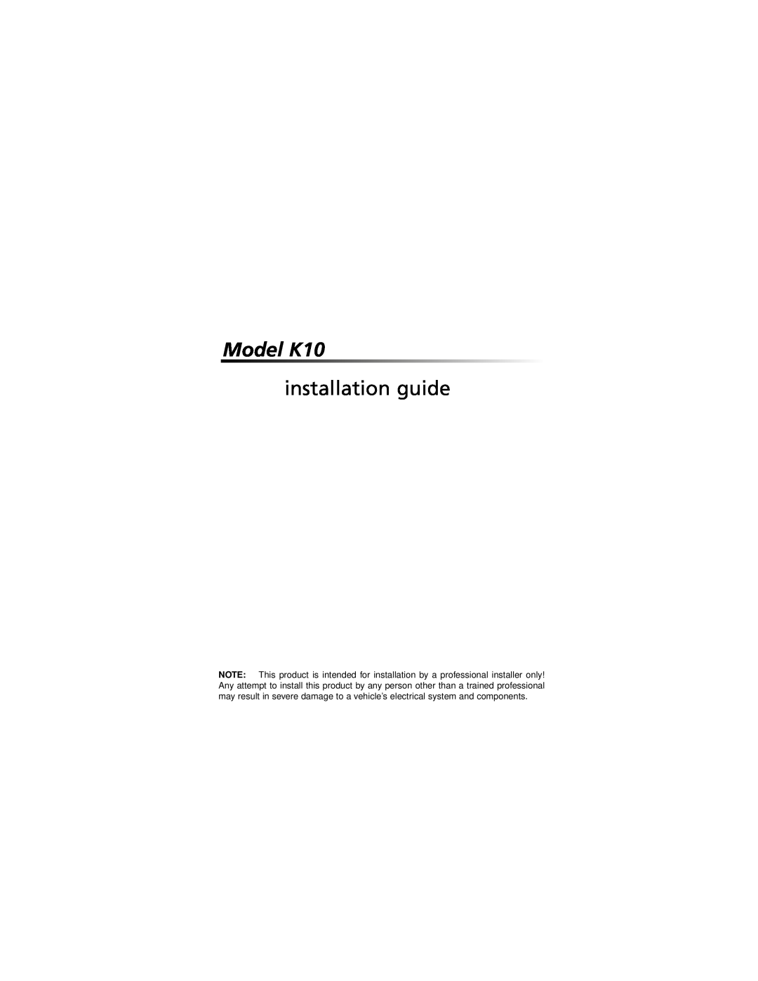 Directed Electronics manual Model K10, installation guide 