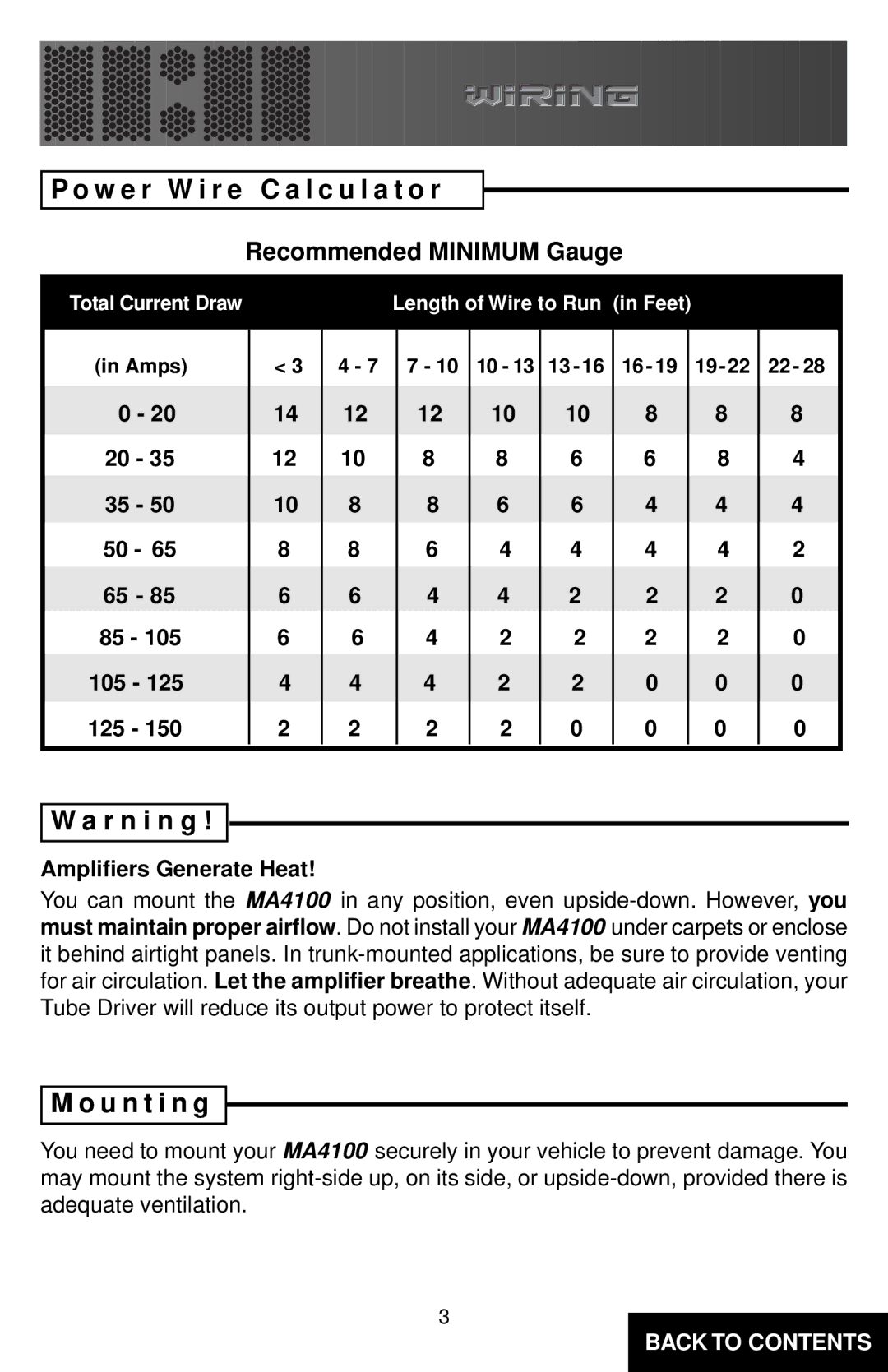 Directed Electronics MA4100 W e r W i r e C a l c u l a t o r, R n i n g, U n t i n g, 105 125, Amplifiers Generate Heat 