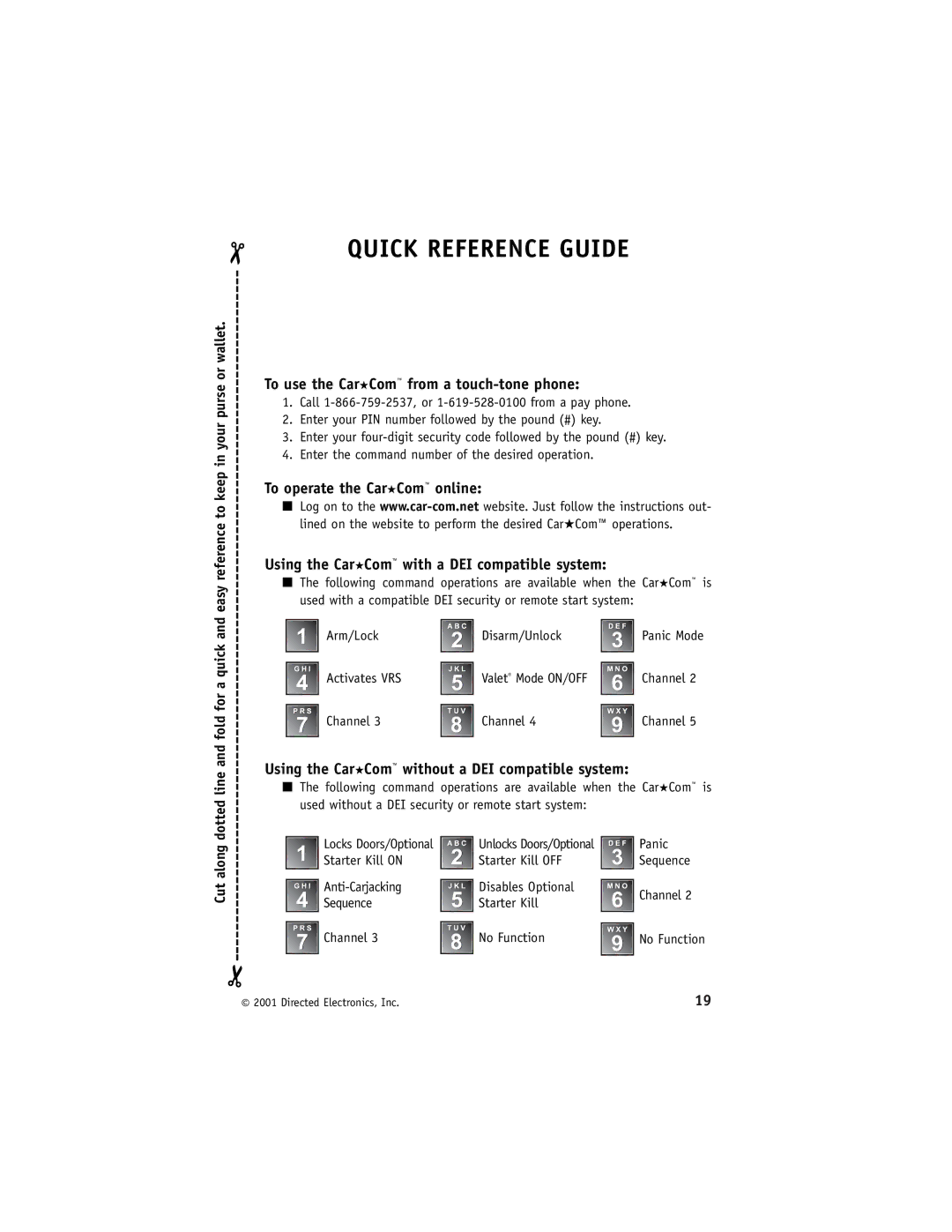 Directed Electronics Model 400 manual Quick Reference Guide 