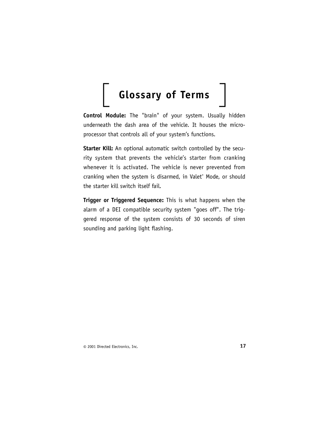 Directed Electronics Model 400 manual Glossary of Terms 