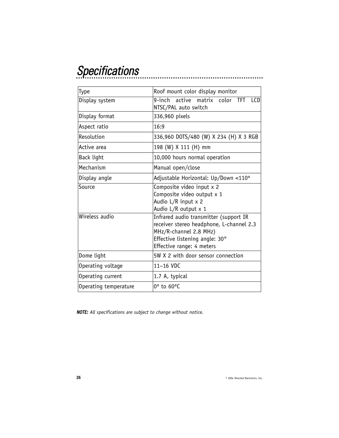 Directed Electronics N82900 manual Specifications 