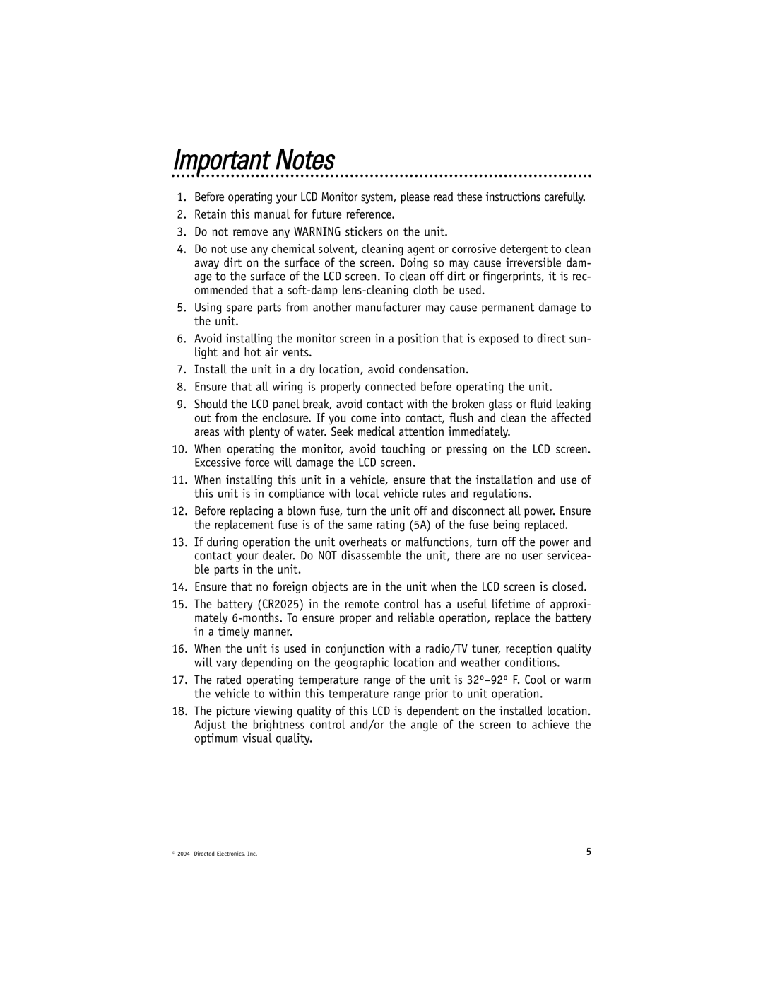 Directed Electronics N82900 manual Important Notes 