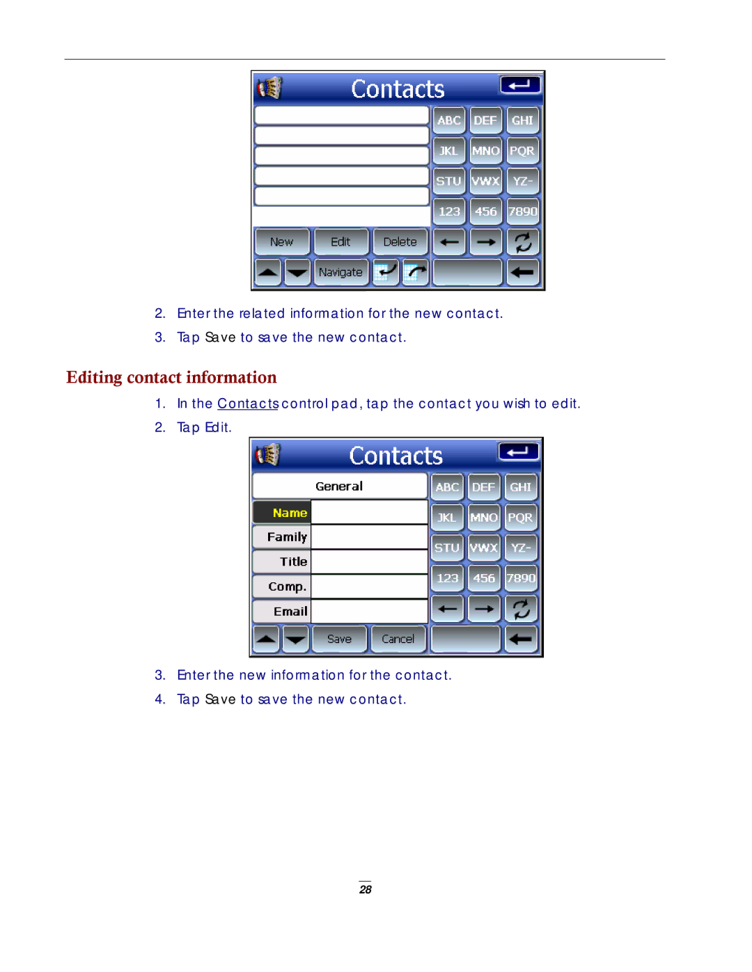 Directed Electronics NAV350 manual Editing contact information 