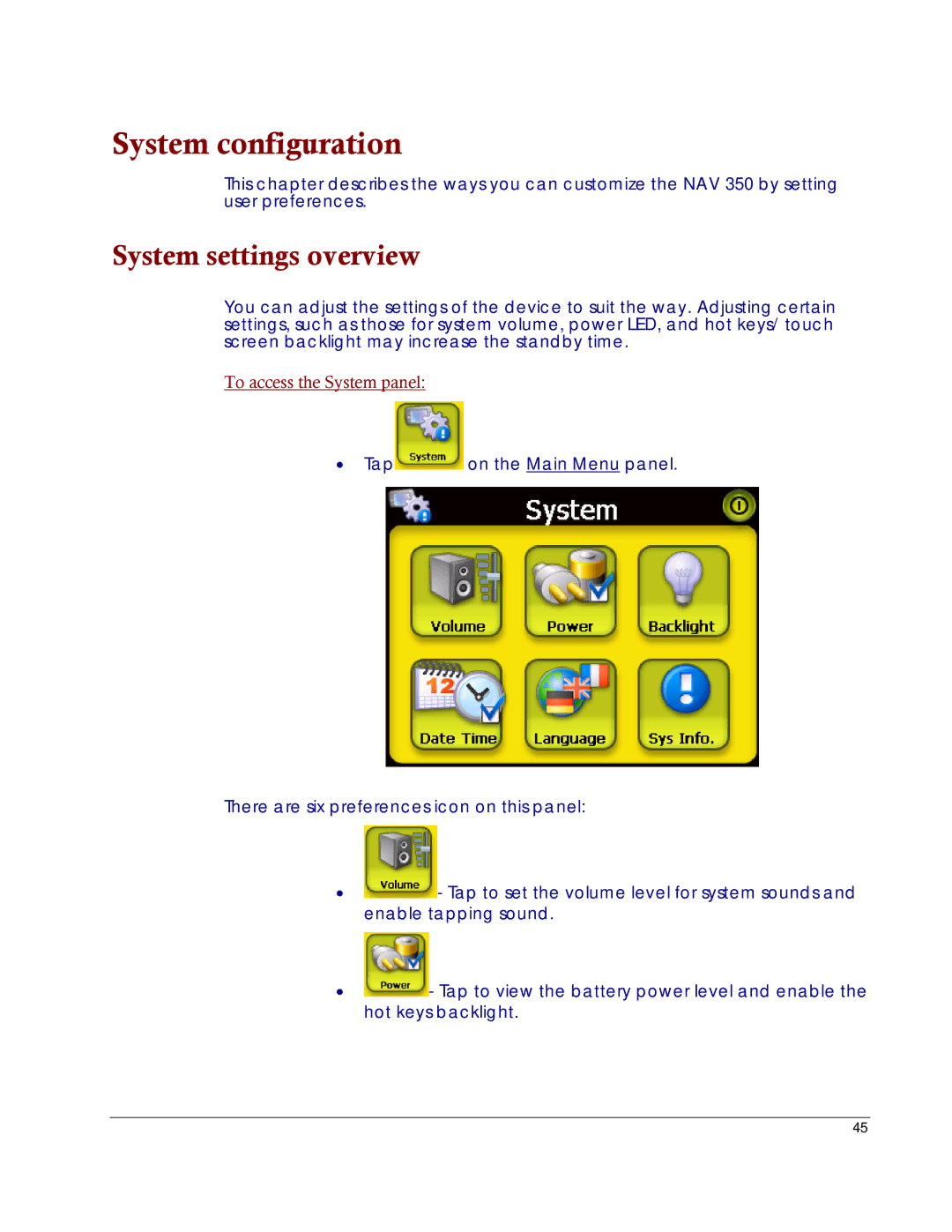 Directed Electronics NAV350 manual System configuration, System settings overview 