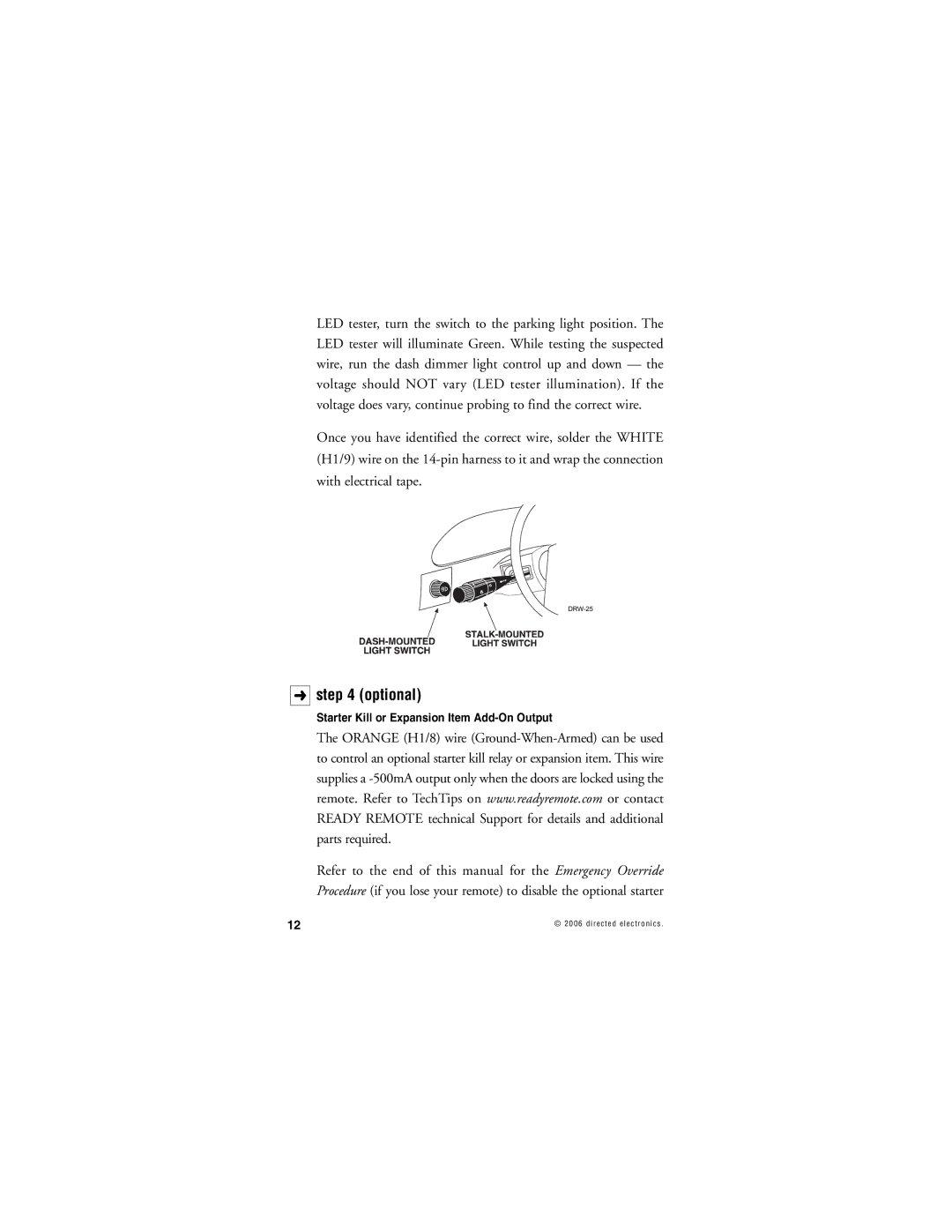 Directed Electronics Nissan manual Optional, Starter Kill or Expansion Item Add-On Output 