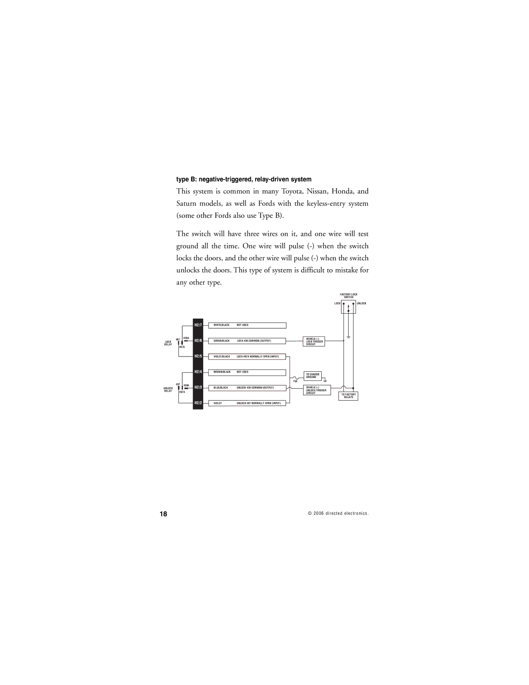 Directed Electronics Nissan manual Type B negative-triggered, relay-driven system 