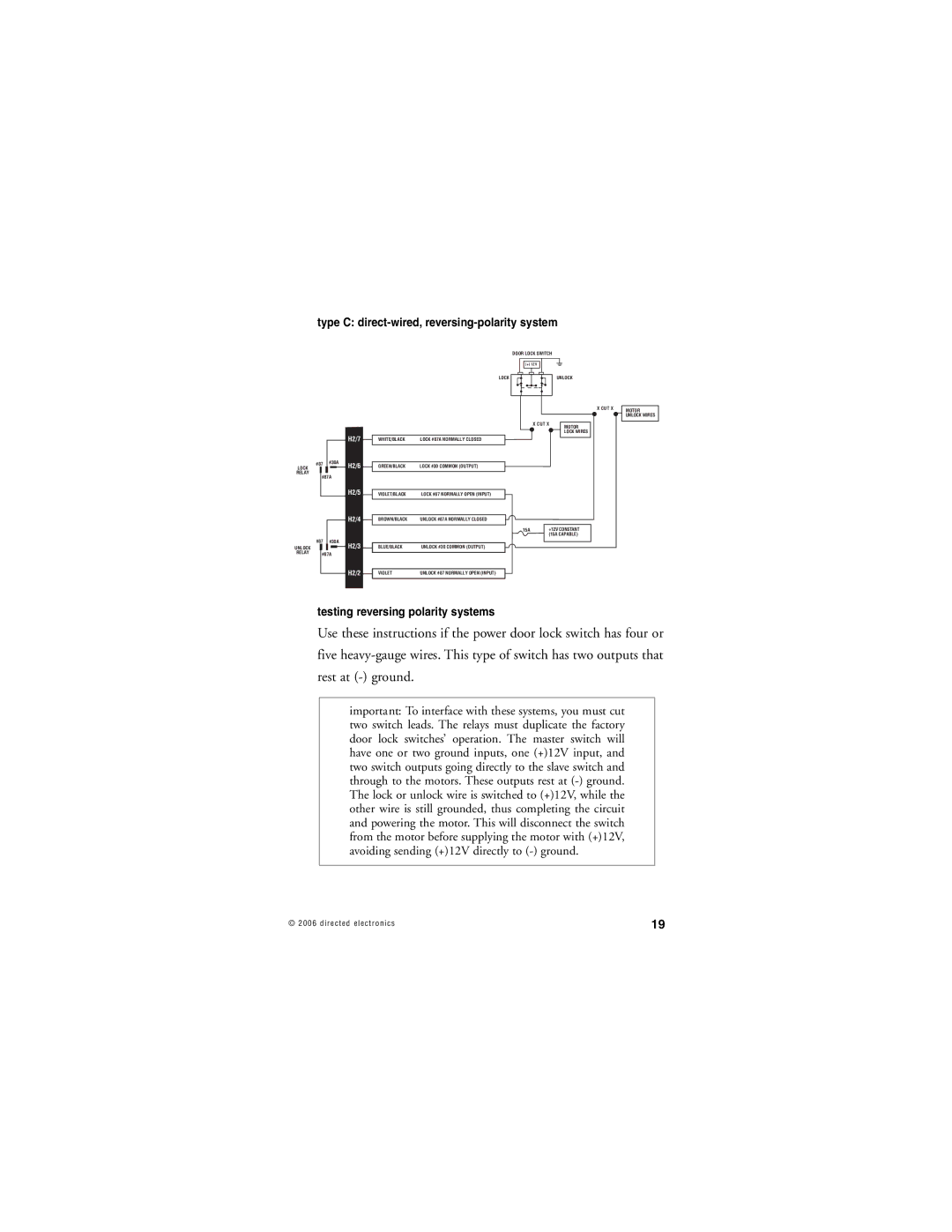 Directed Electronics Nissan manual Testing reversing polarity systems 