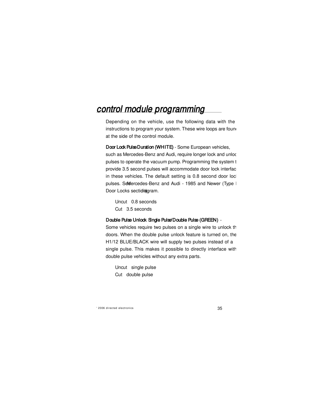 Directed Electronics Nissan manual Control module programming 