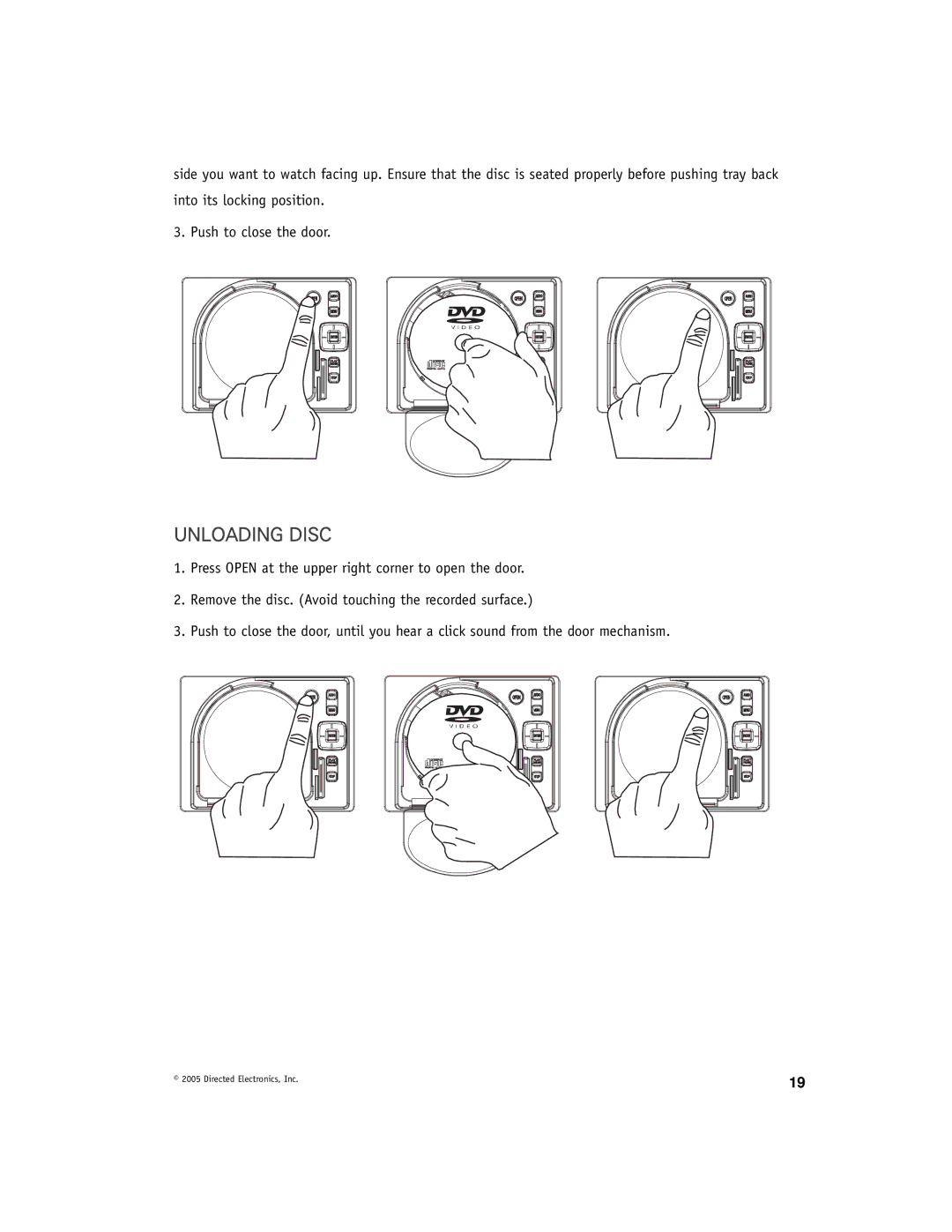 Directed Electronics OHD1021A manual Unloading Disc 