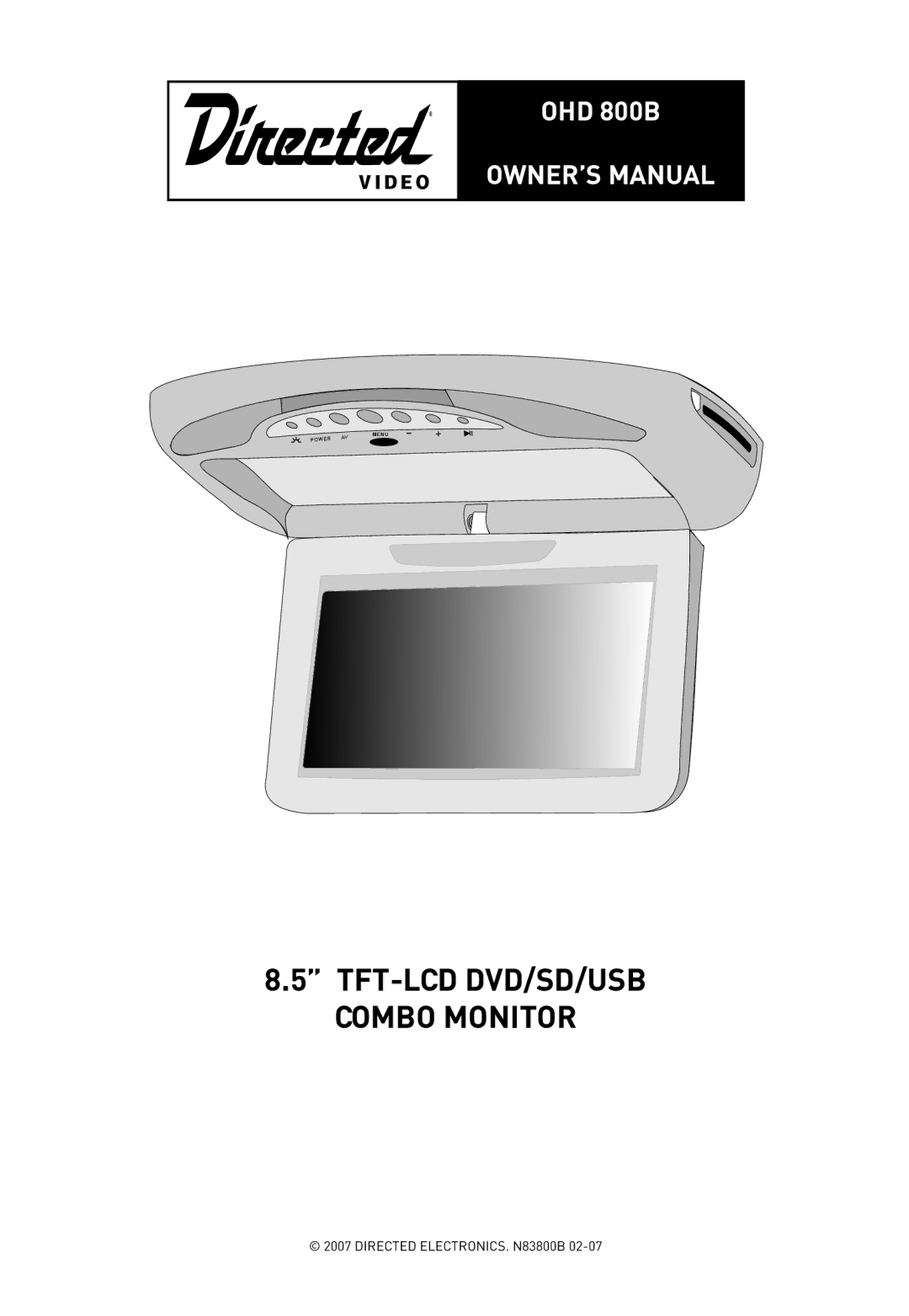 Directed Electronics OHD800B owner manual TFT-LCD DVD/SD/USB Combo Monitor 