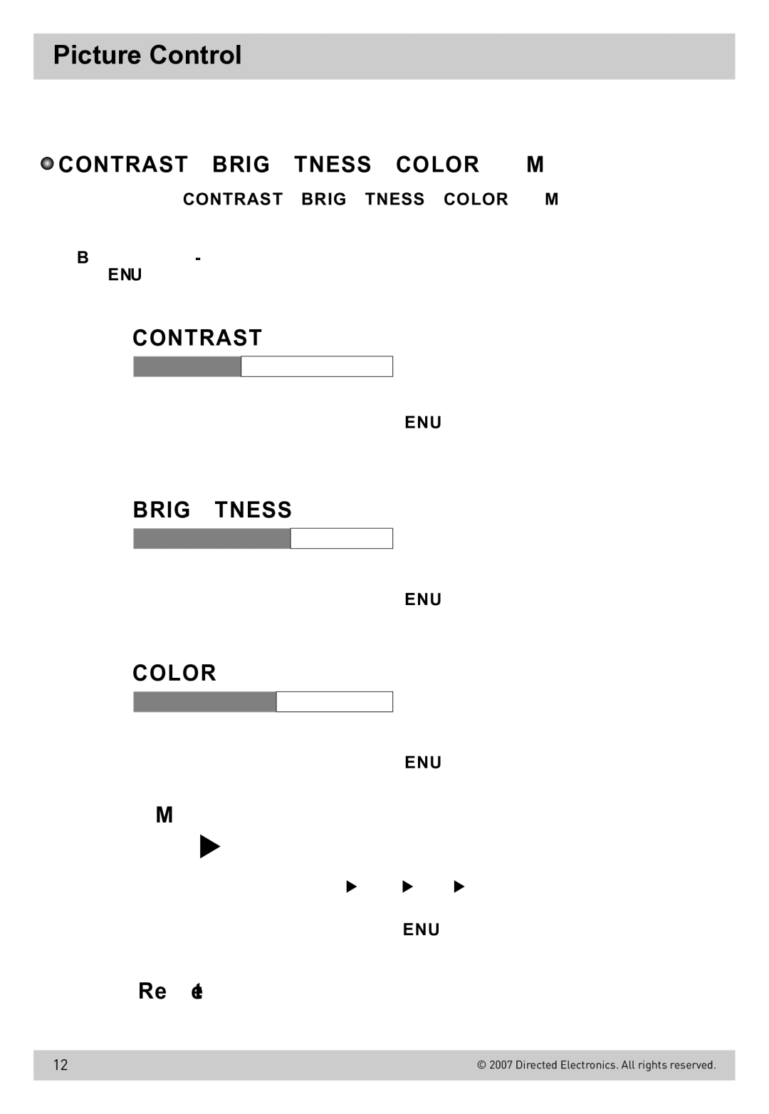 Directed Electronics OHD800B owner manual Picture Control, +7166, 5HVHW 