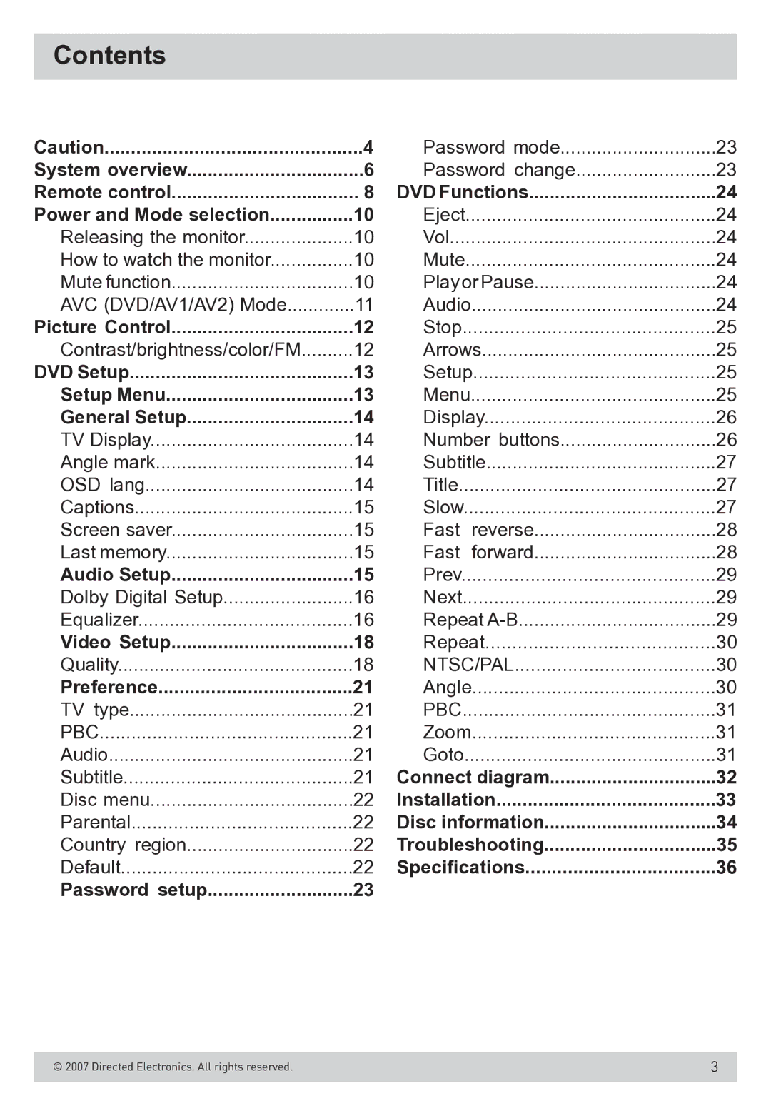 Directed Electronics OHD800B owner manual Contents 