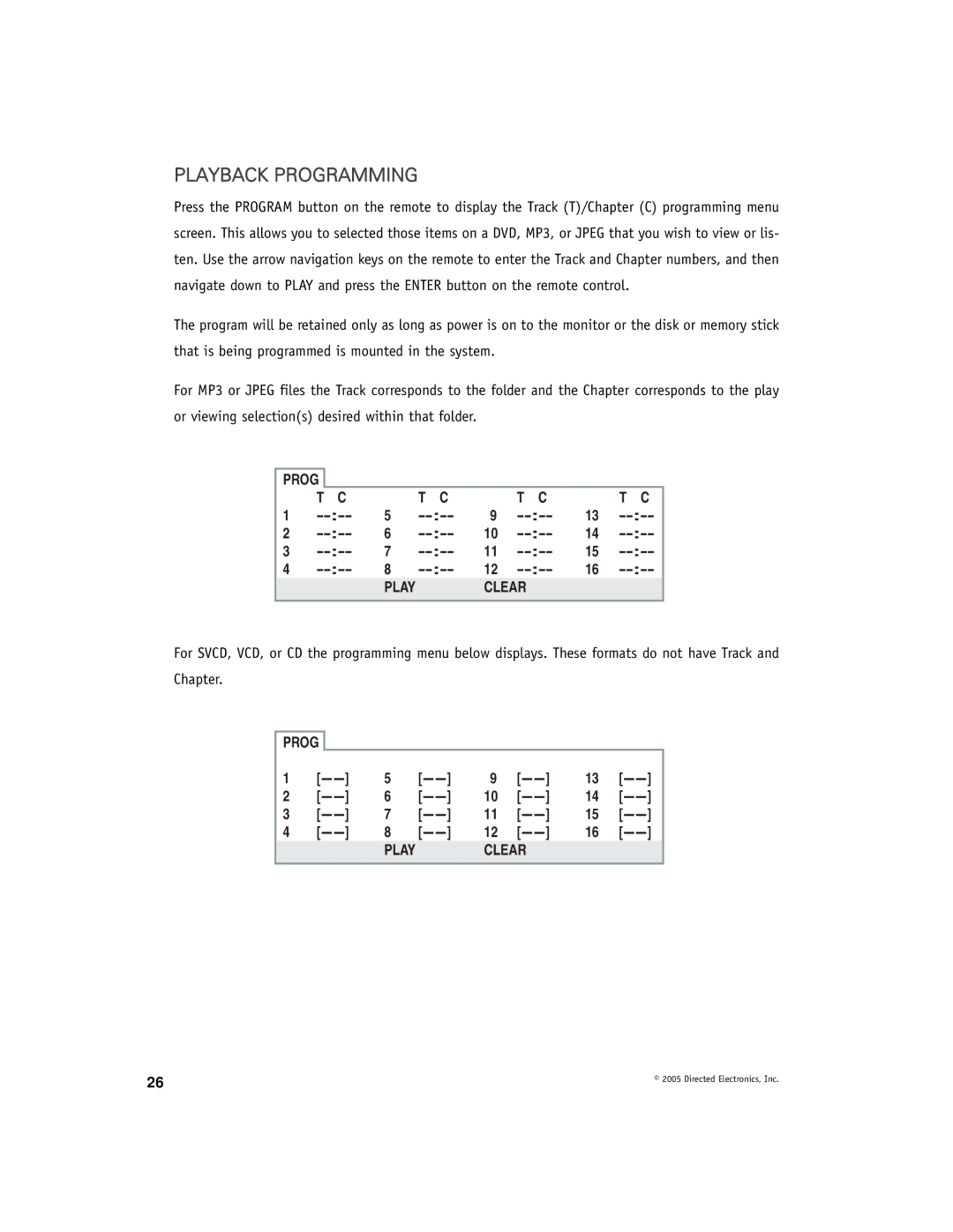 Directed Electronics OHD901A manual Playback Programming, Clear 