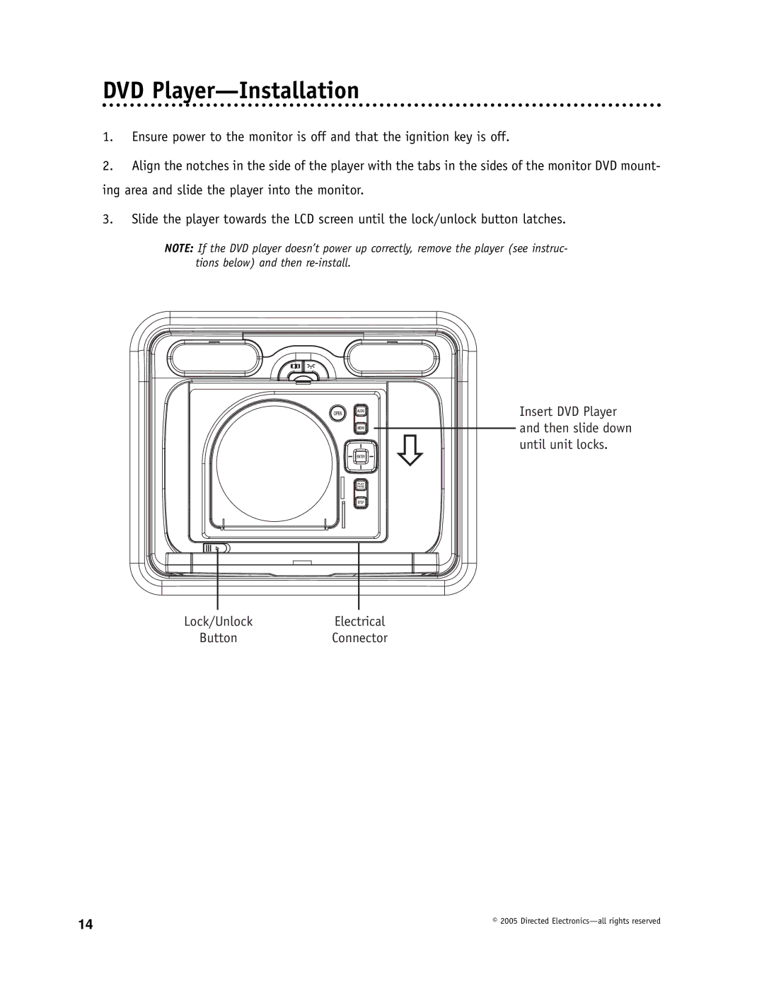 Directed Electronics OHDW17.2 manual DVD Player-Installation 