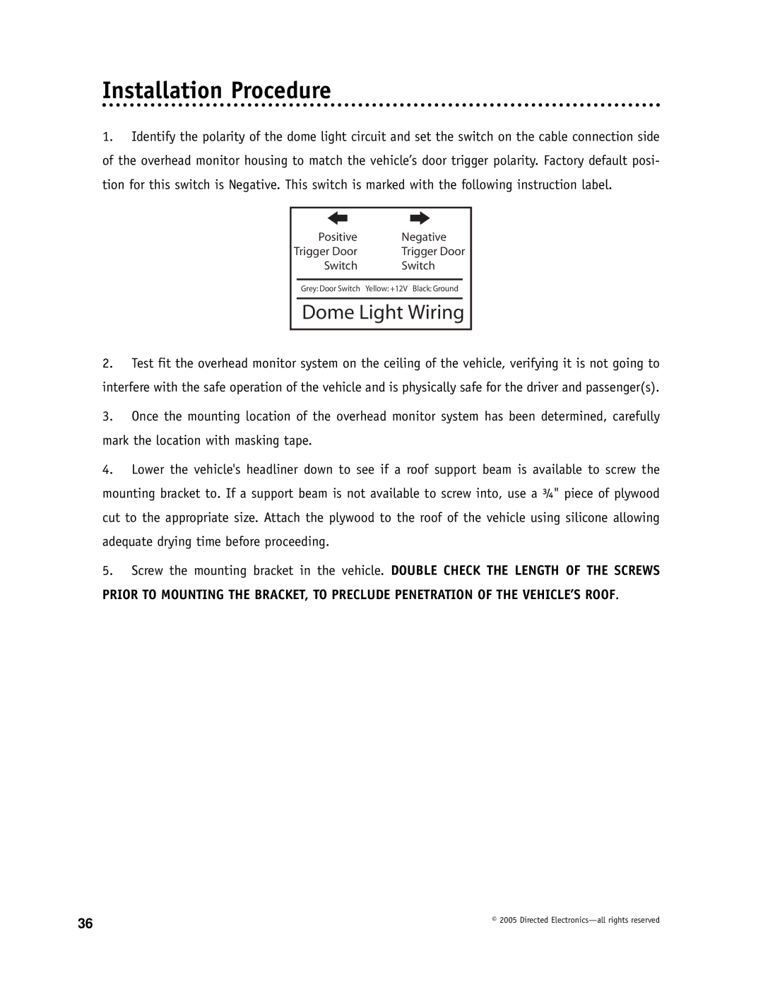 Directed Electronics OHDW17.2 manual Installation Procedure, Dome Light Wiring 