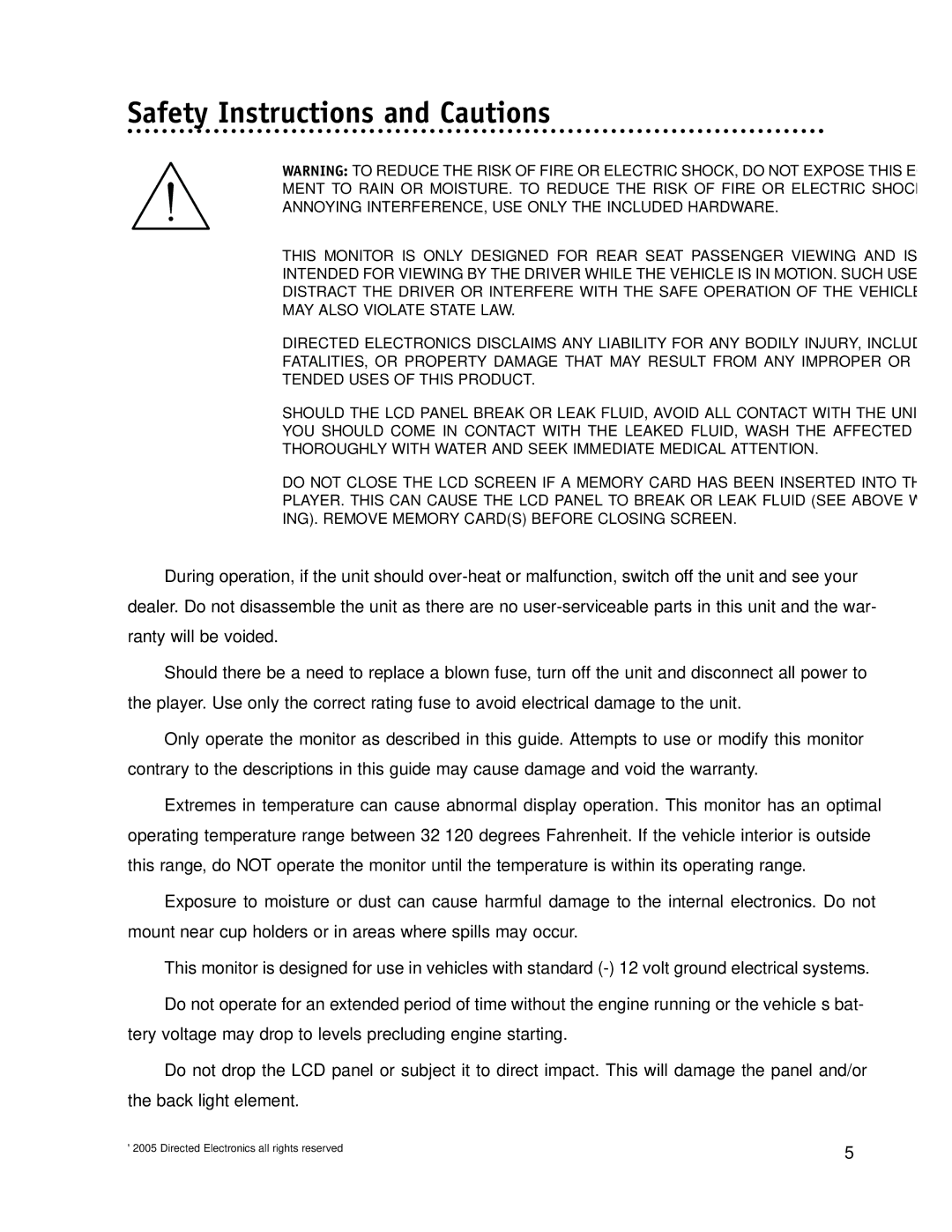 Directed Electronics OHDW17.2 manual Safety Instructions and Cautions 