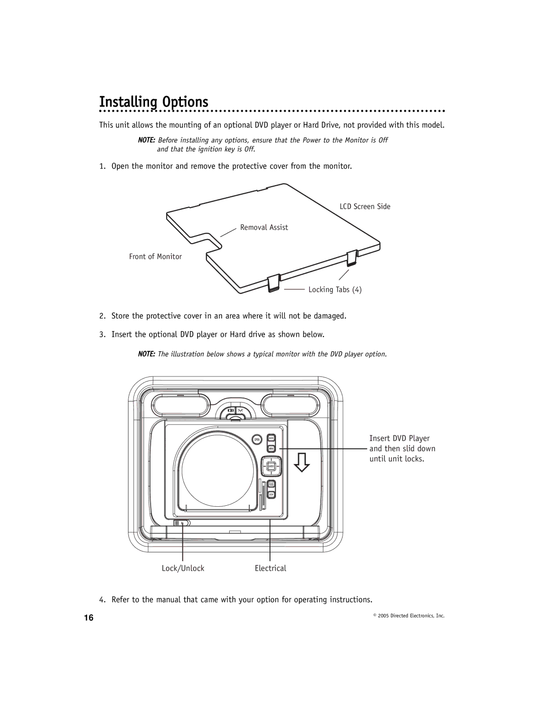 Directed Electronics OHV1021A manual Installing Options, Lock/Unlock 