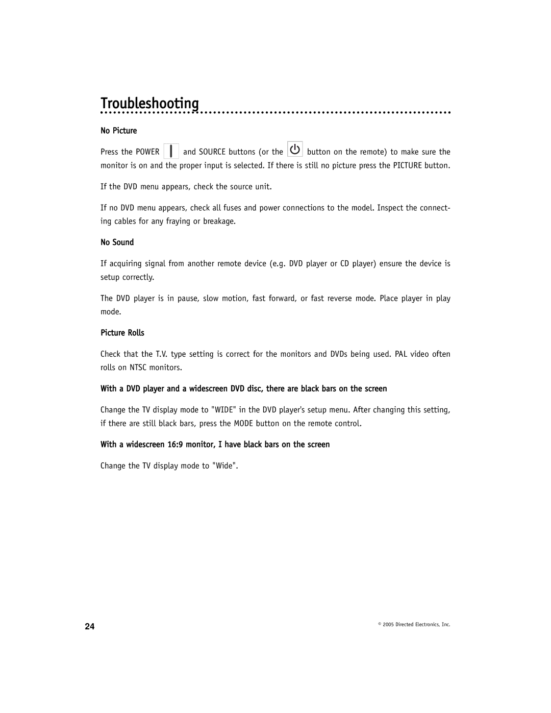 Directed Electronics OHV12202 manual Troubleshooting, No Picture 