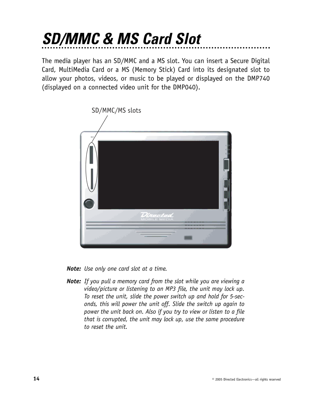 Directed Electronics OHV1021, OHV901, OHV1202 manual SD/MMC & MS Card Slot 