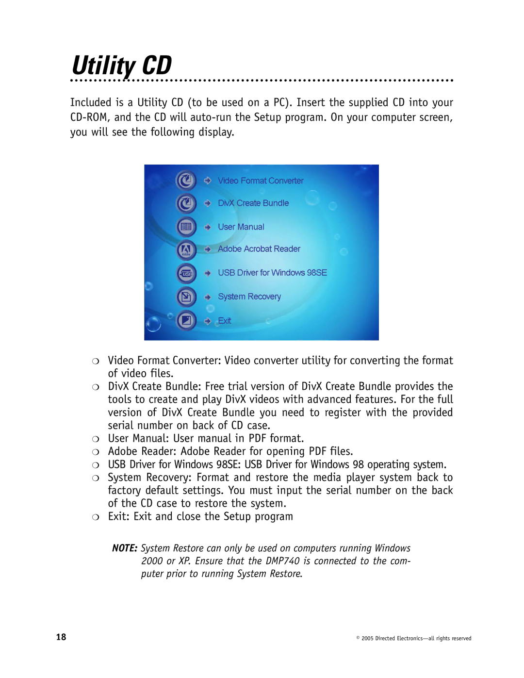 Directed Electronics OHV901, OHV1202, OHV1021 manual Utility CD 