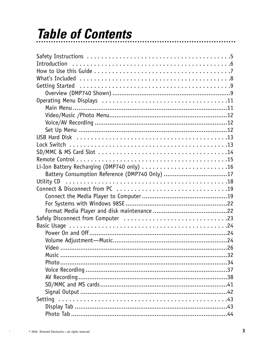 Directed Electronics OHV901, OHV1202, OHV1021 manual Table of Contents 