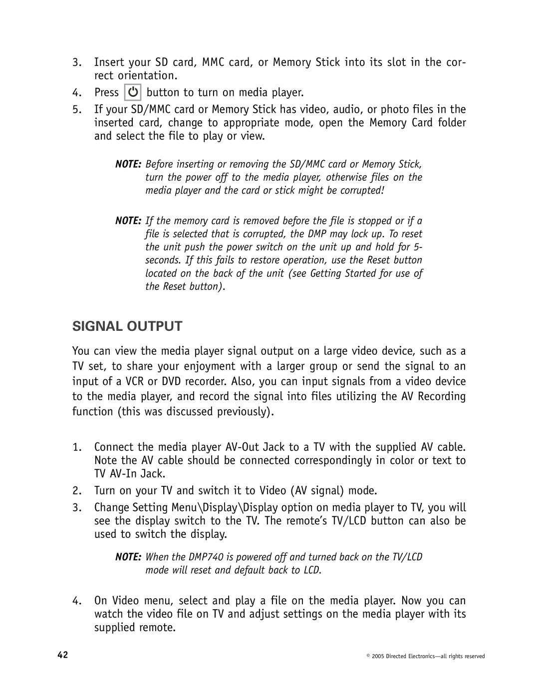 Directed Electronics OHV901, OHV1202, OHV1021 manual Signal Output 