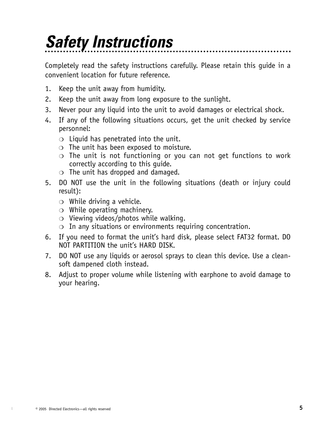 Directed Electronics OHV1021, OHV901, OHV1202 manual Safety Instructions 