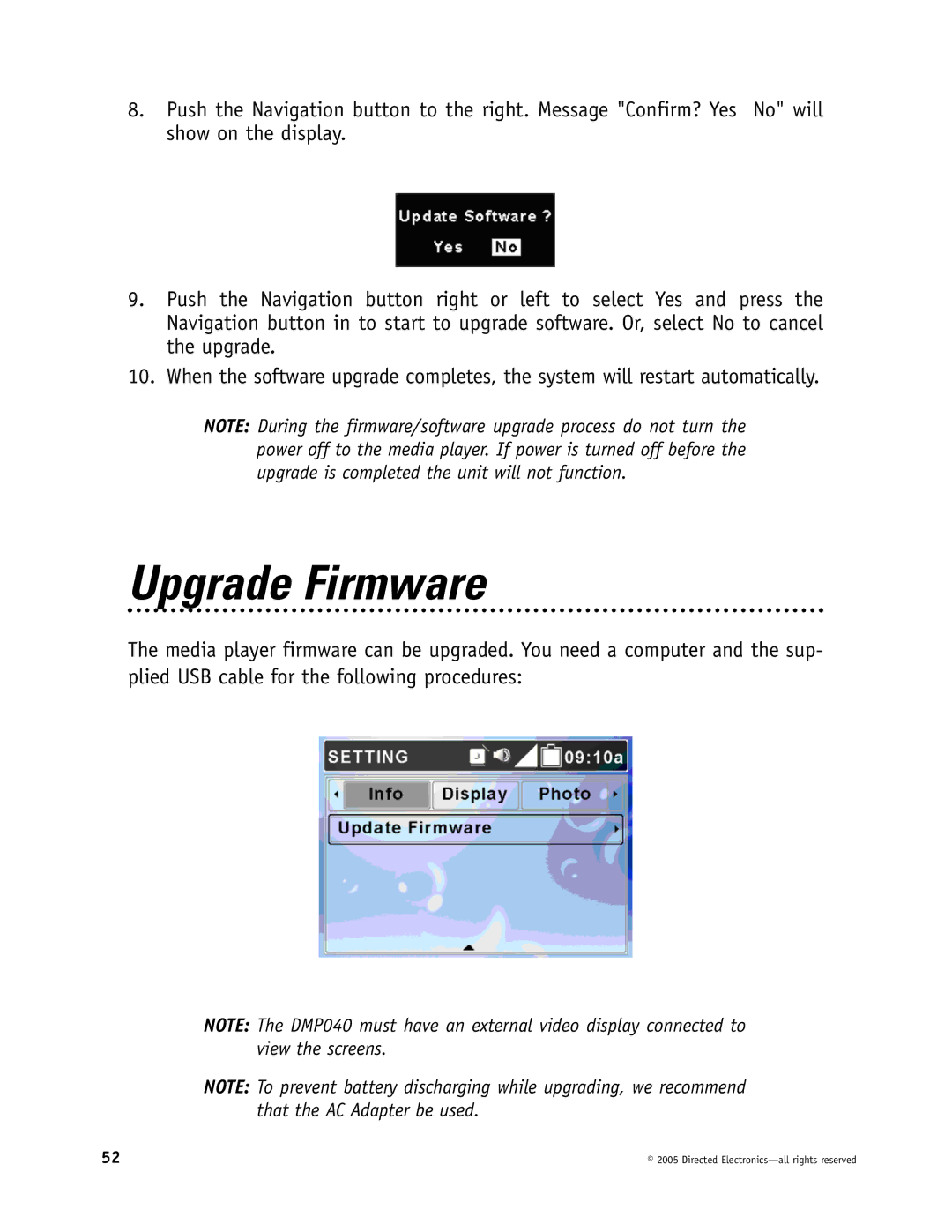 Directed Electronics OHV1202, OHV901, OHV1021 manual Upgrade Firmware 