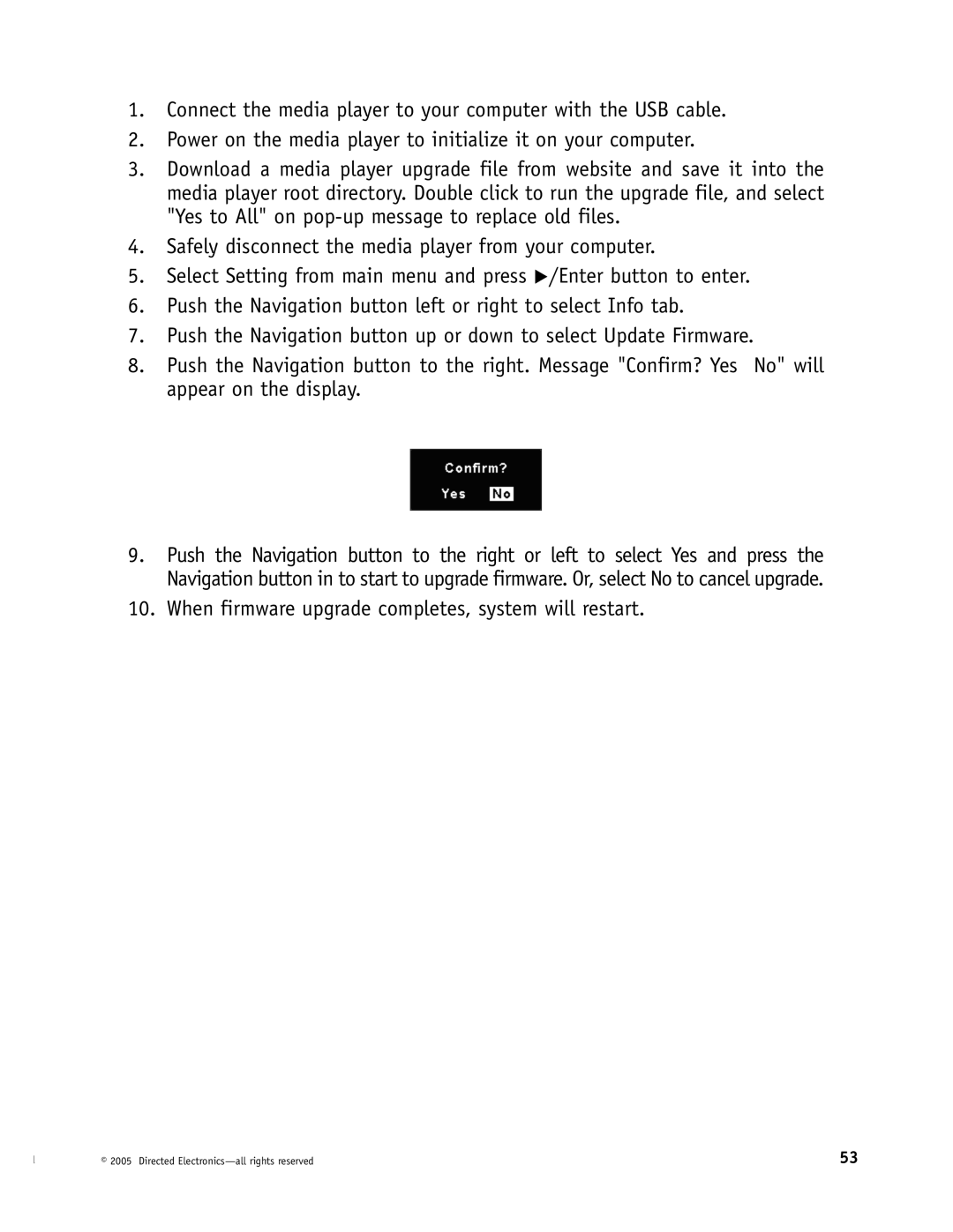 Directed Electronics OHV1021, OHV901, OHV1202 manual When firmware upgrade completes, system will restart 