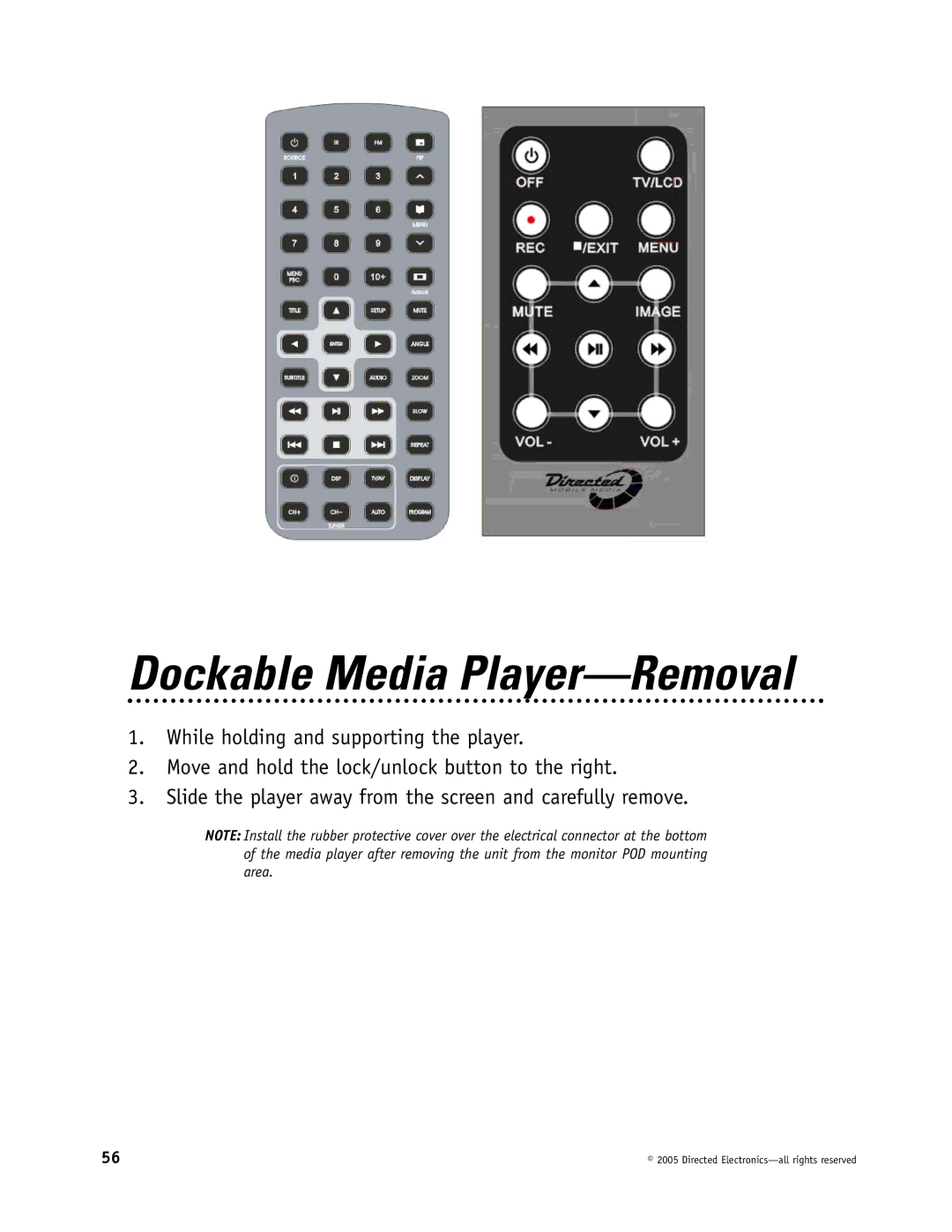 Directed Electronics OHV1021, OHV901, OHV1202 manual Dockable Media Player-Removal 