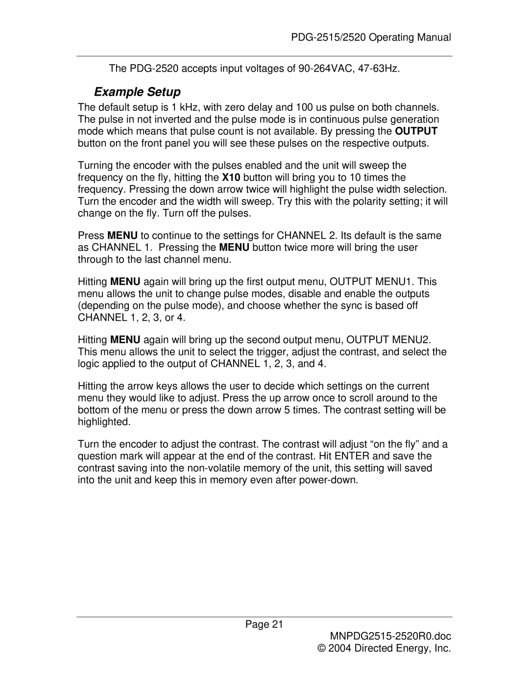 Directed Electronics PDG-2515/2520 manual Example Setup 