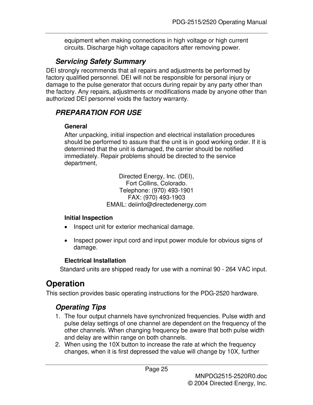 Directed Electronics PDG-2515/2520 manual Operation 