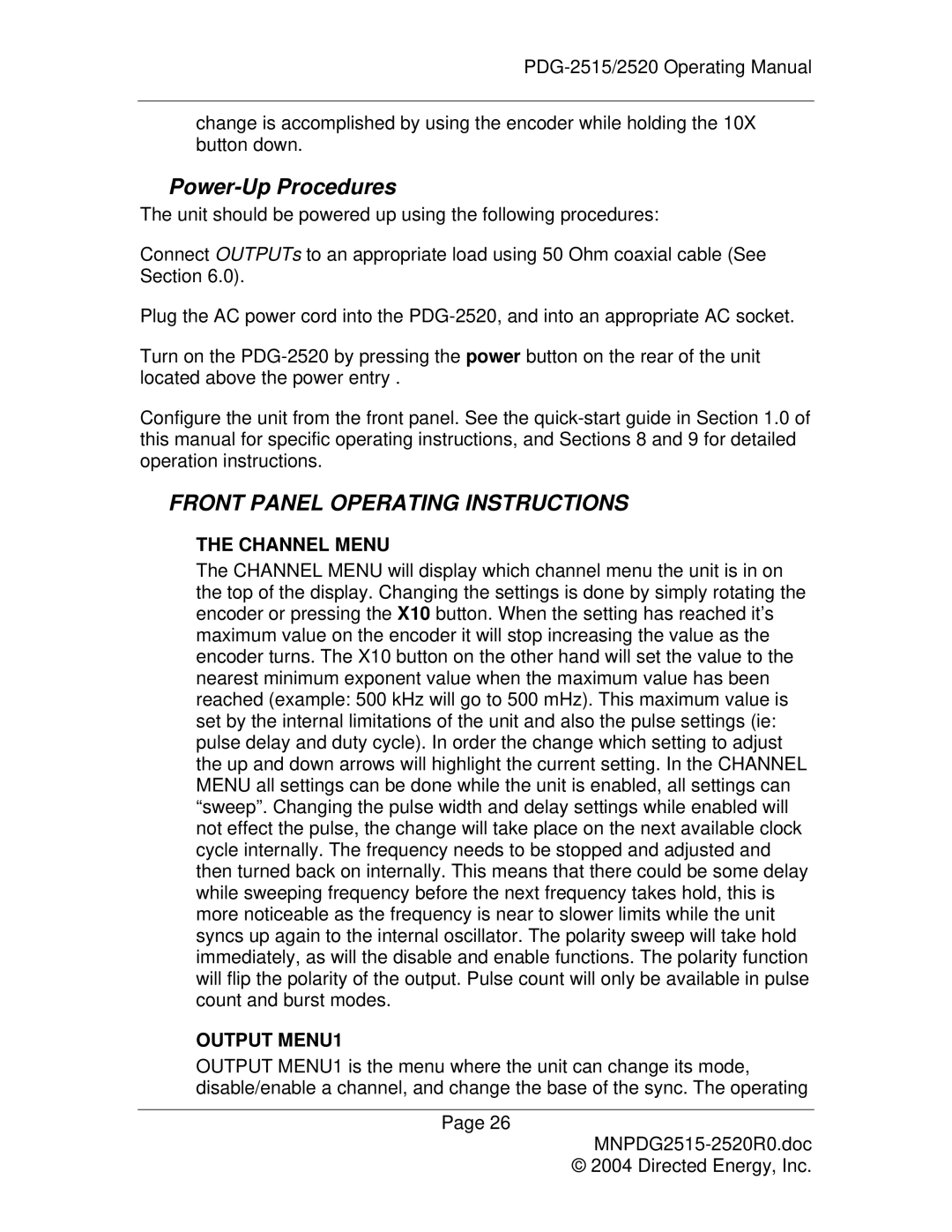 Directed Electronics PDG-2515/2520 manual Output MENU1 