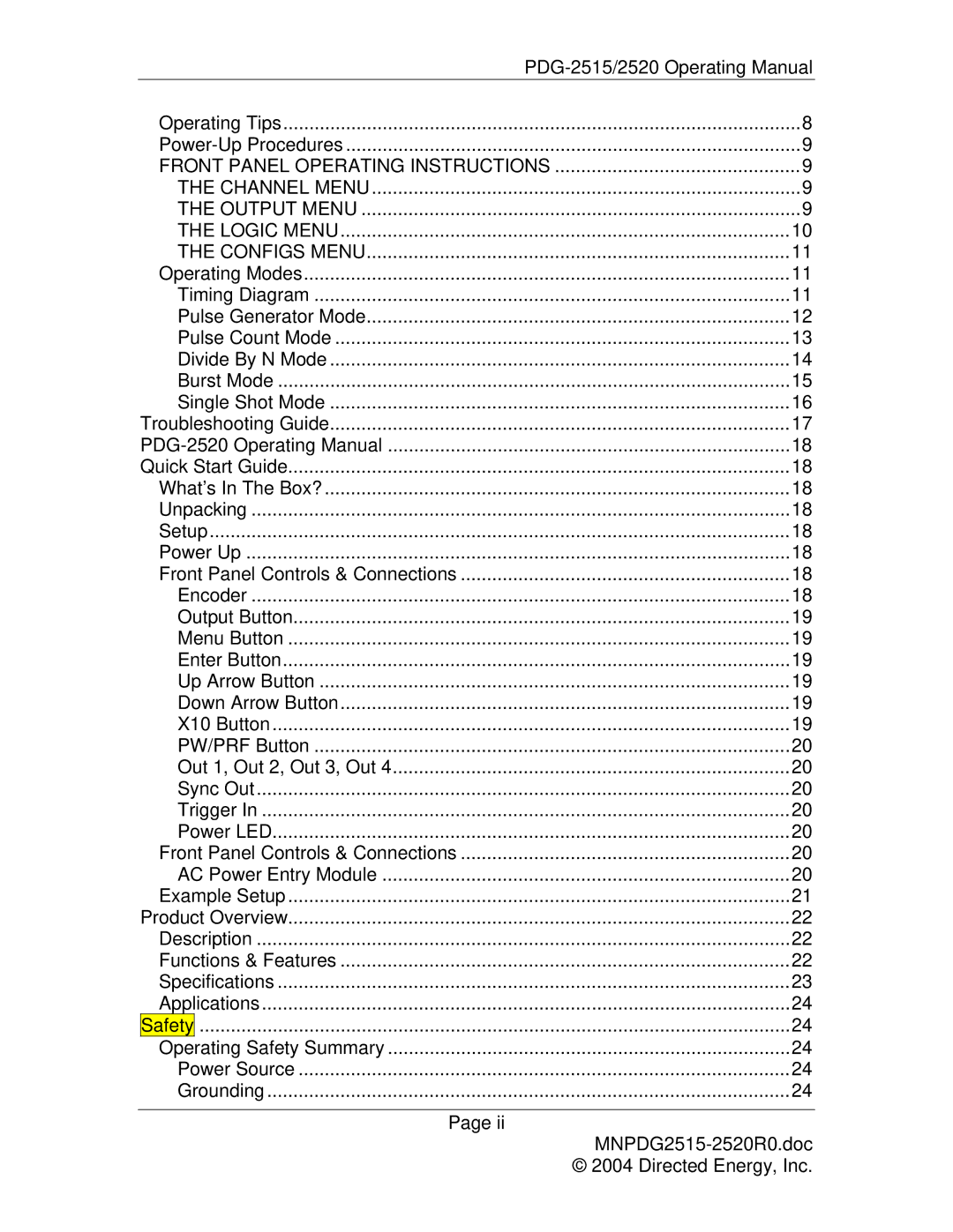 Directed Electronics PDG-2515/2520 manual Channel Menu Output Menu Logic Menu Configs Menu 