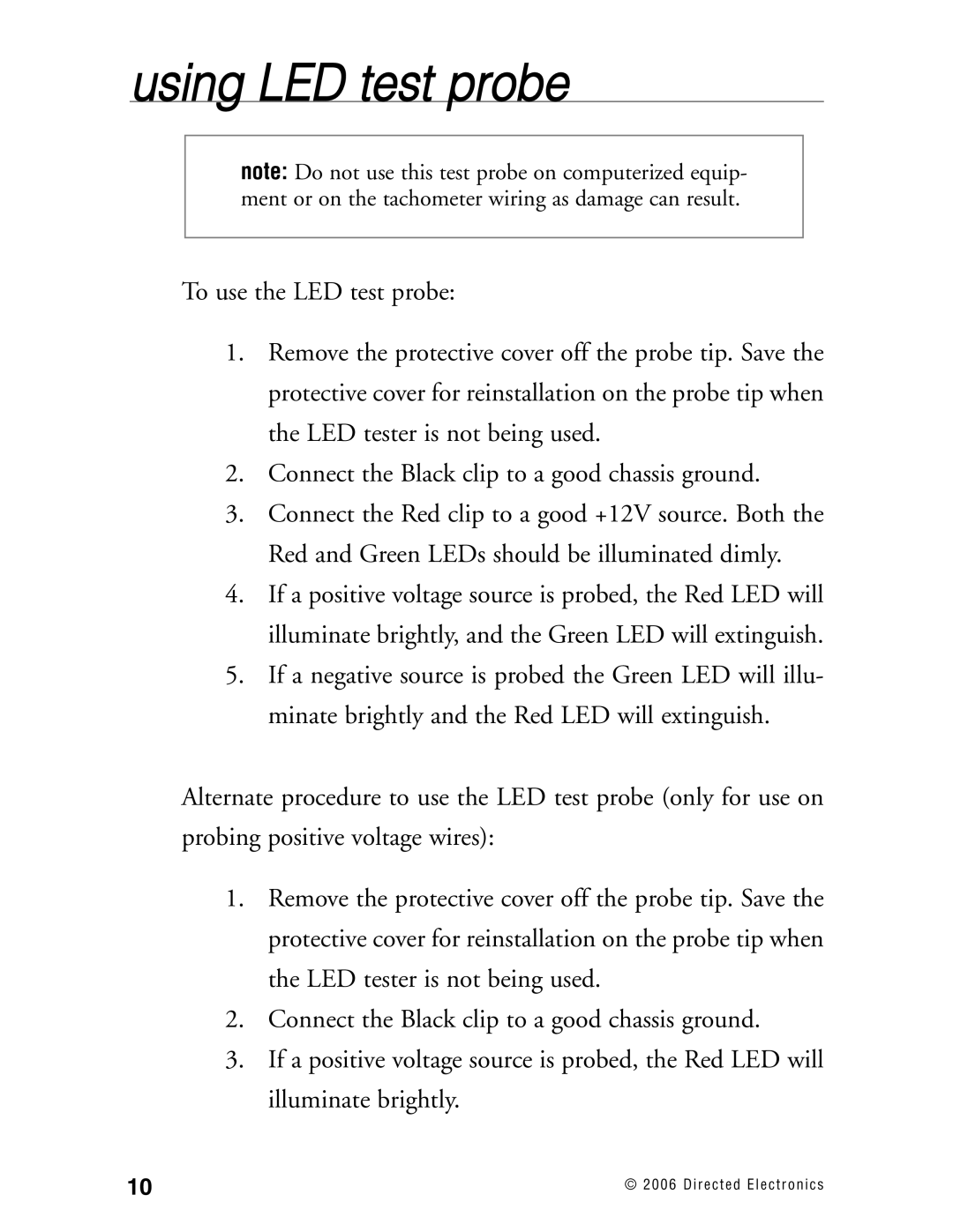 Directed Electronics Ready Remote manual Using LED test probe 