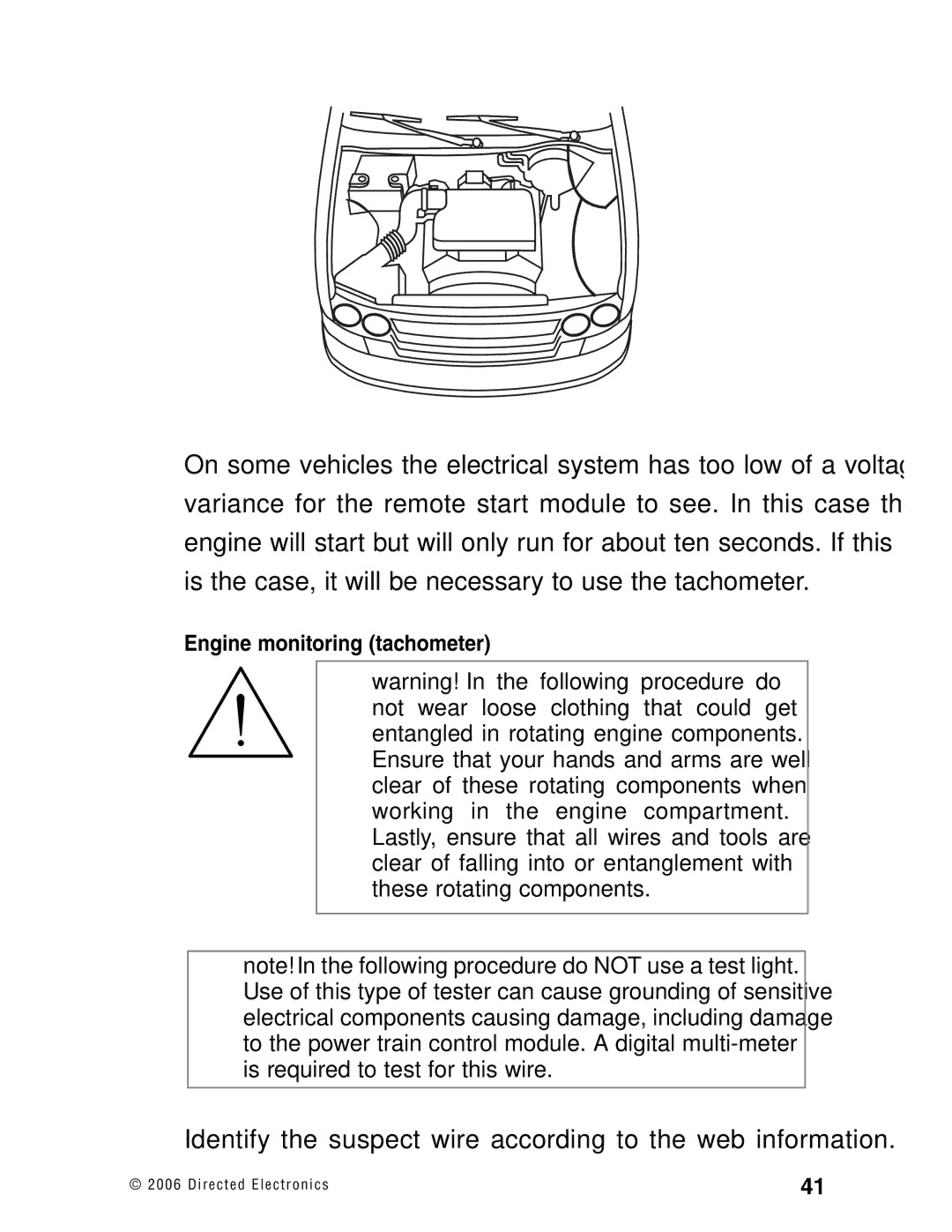 Directed Electronics Ready Remote manual Identify the suspect wire according to the web information 