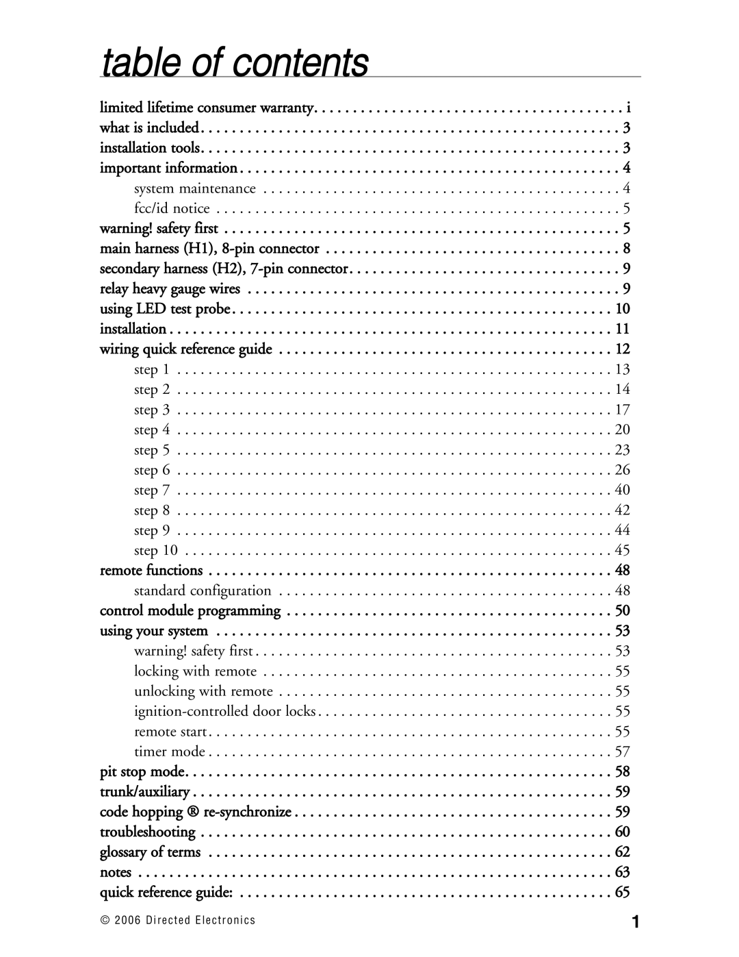 Directed Electronics Ready Remote manual Table of contents 