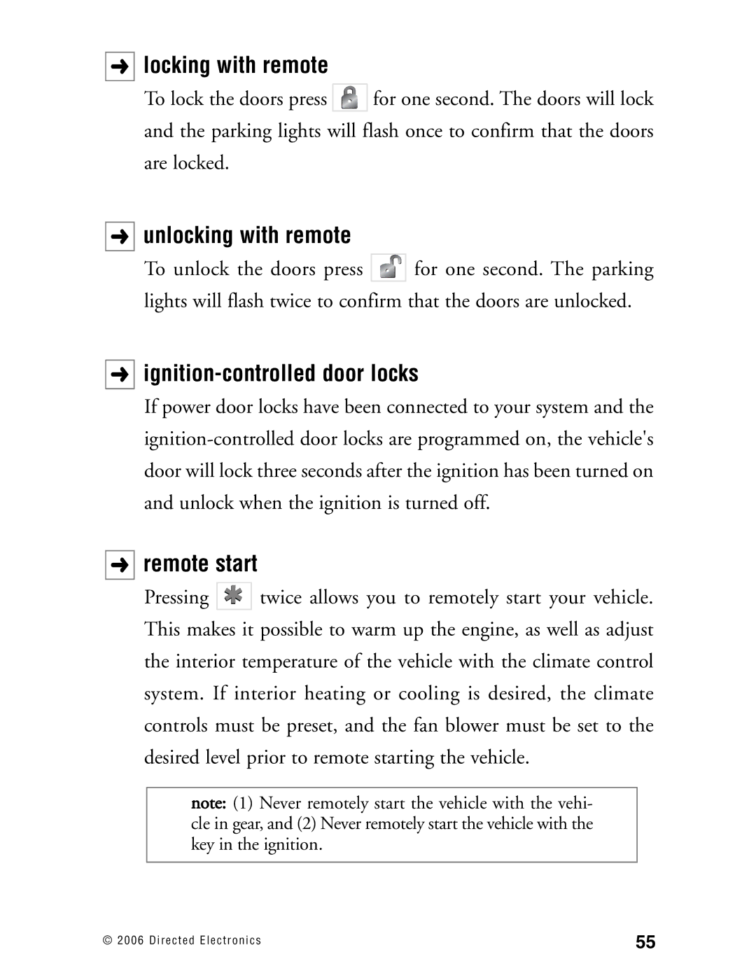 Directed Electronics Ready Remote manual Locking with remote 