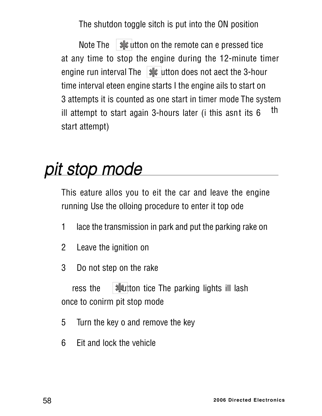 Directed Electronics Ready Remote manual Pit stop mode 