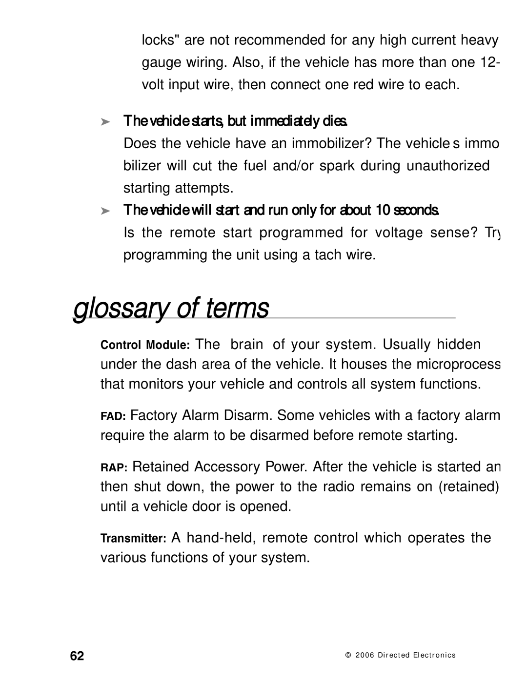 Directed Electronics Ready Remote manual Glossary of terms 