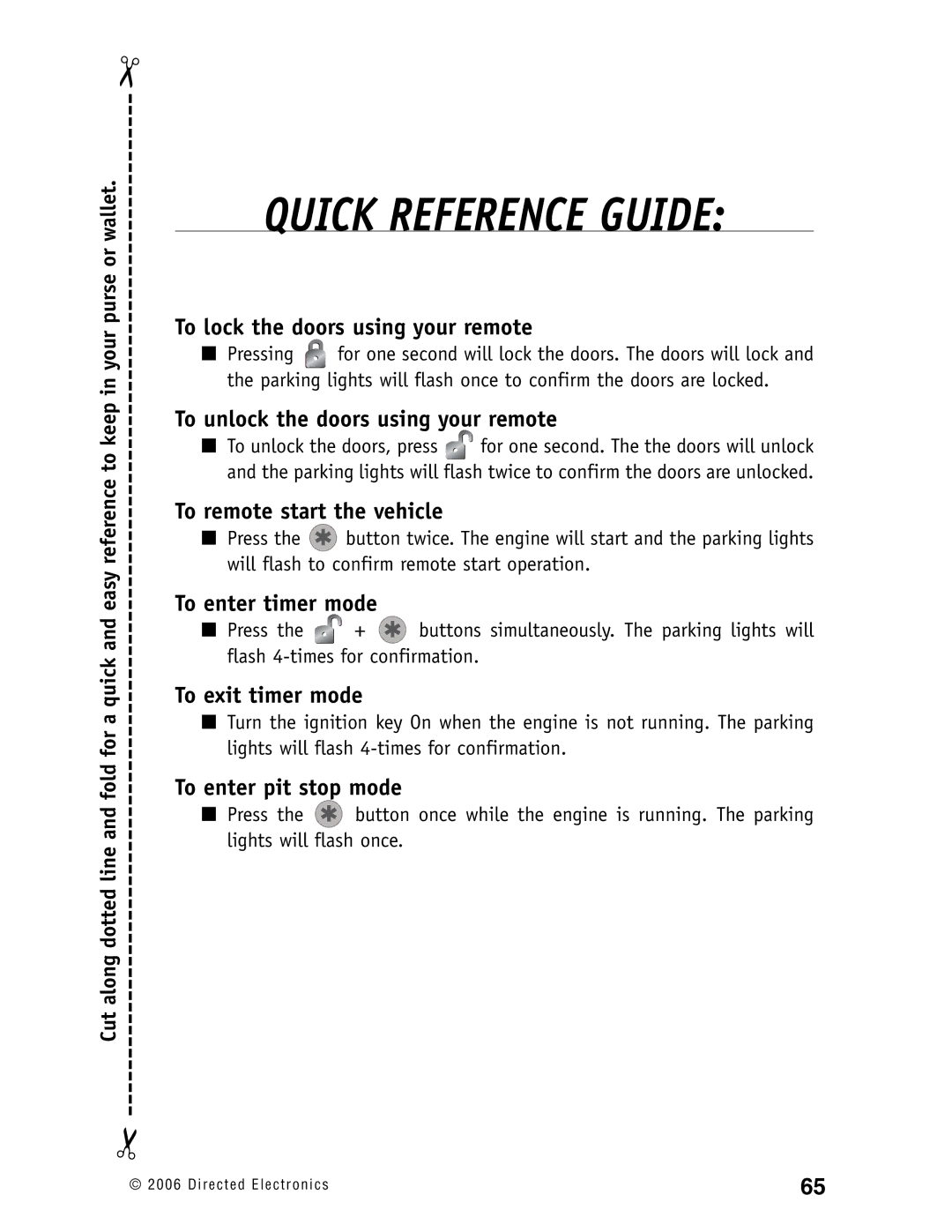 Directed Electronics Ready Remote manual Quick Reference Guide 