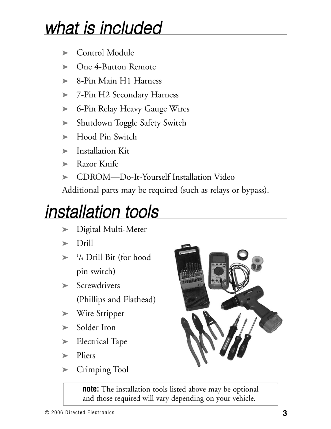 Directed Electronics Ready Remote manual What is included, Installation tools 