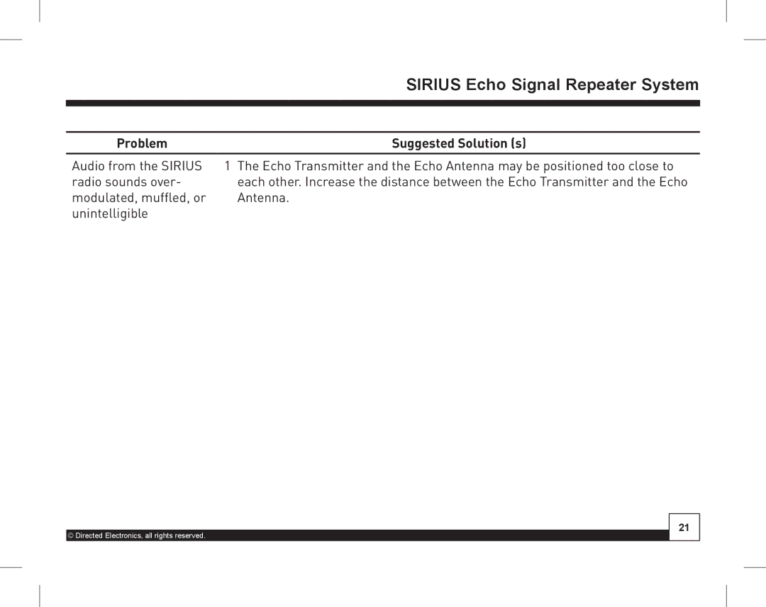 Directed Electronics SIR-WRS1 manual Problem 