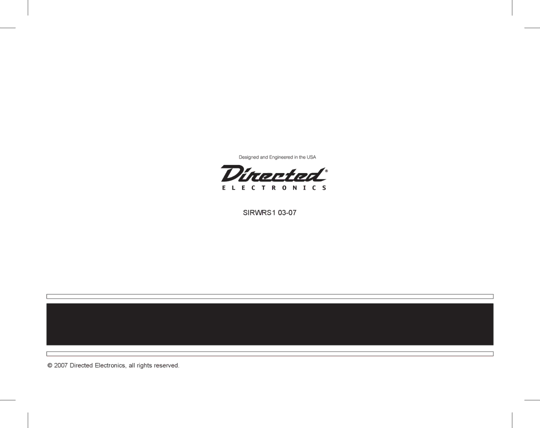 Directed Electronics SIR-WRS1 manual SIRWRS1 