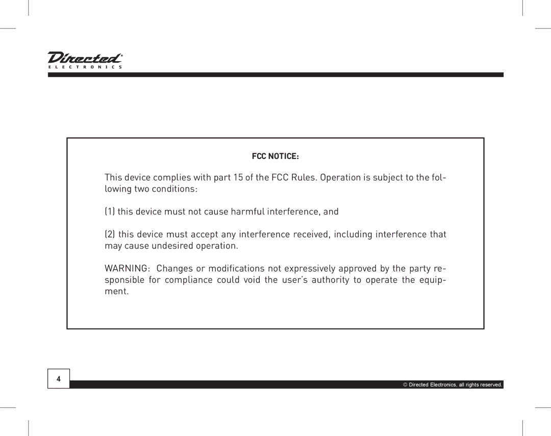 Directed Electronics SIR-WRS1 manual FCC Notice 