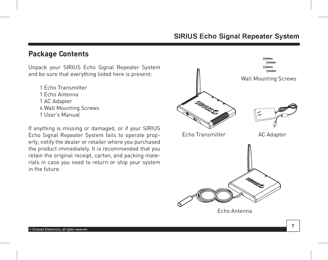 Directed Electronics SIR-WRS1 manual Package Contents 