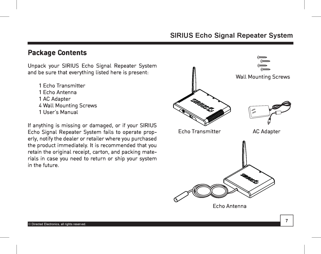 Directed Electronics SIR-WRS1 manual Package Contents 